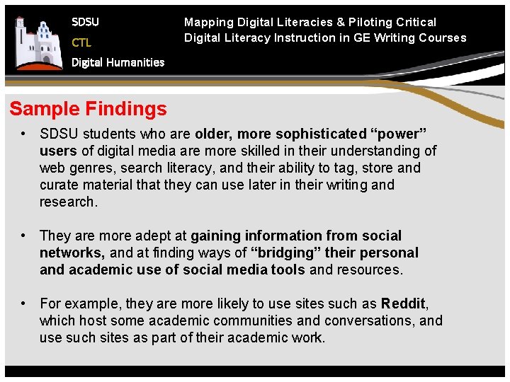 SDSU CTL Mapping Digital Literacies & Piloting Critical Digital Literacy Instruction in GE Writing
