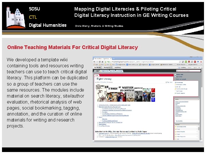 SDSU CTL Digital Humanities Mapping Digital Literacies & Piloting Critical Digital Literacy Instruction in