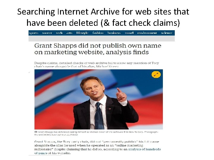 Searching Internet Archive for web sites that have been deleted (& fact check claims)