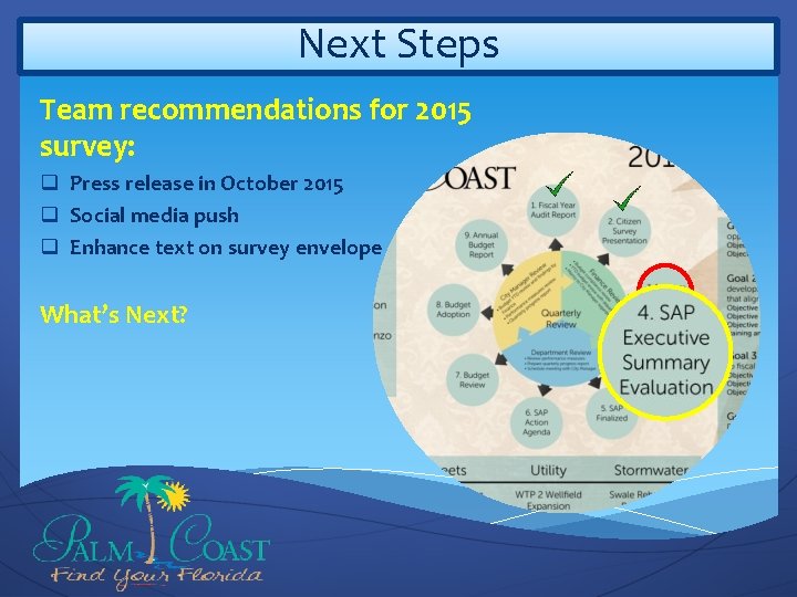 Next Steps Team recommendations for 2015 survey: q Press release in October 2015 q