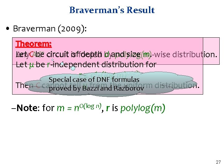 Braverman’s Result • Braverman (2009): Theorem: Let be 0 circuit is offooled depth by