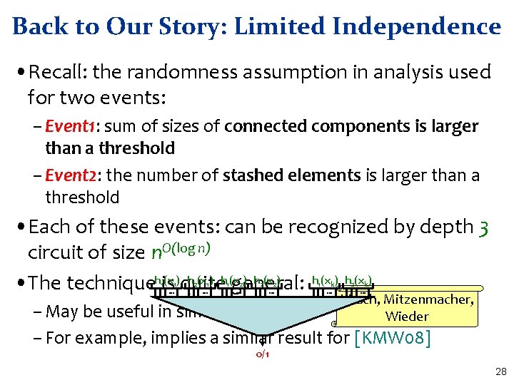 Back to Our Story: Limited Independence • Recall: the randomness assumption in analysis used