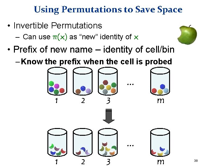 Using Permutations to Save Space • Invertible Permutations – Can use π(x) as “new”