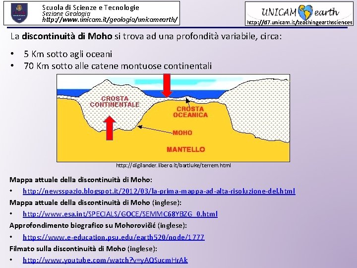 Scuola di Scienze e Tecnologie Sezione Geologia http: //www. unicam. it/geologia/unicamearth/ http: //d 7.