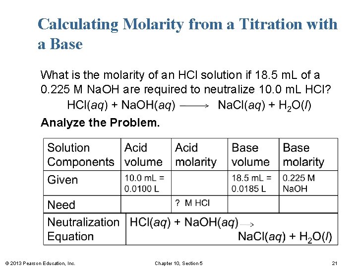 Calculating Molarity from a Titration with a Base What is the molarity of an