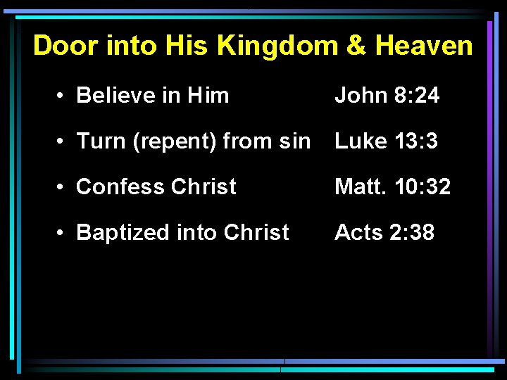 Door into His Kingdom & Heaven • Believe in Him John 8: 24 • Door into His Kingdom & Heaven • Believe in Him John 8: 24 •