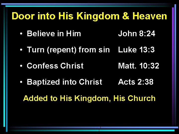 Door into His Kingdom & Heaven • Believe in Him John 8: 24 • Door into His Kingdom & Heaven • Believe in Him John 8: 24 •