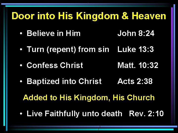Door into His Kingdom & Heaven • Believe in Him John 8: 24 • Door into His Kingdom & Heaven • Believe in Him John 8: 24 •