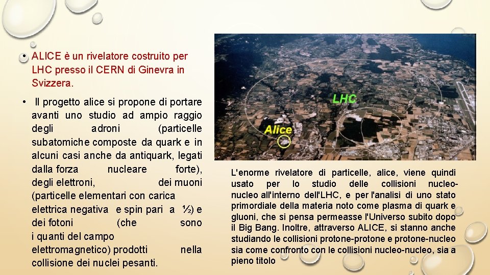  • ALICE è un rivelatore costruito per LHC presso il CERN di Ginevra