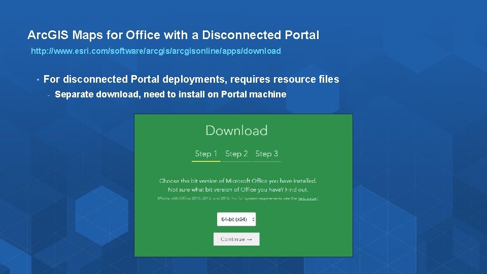 Arc. GIS Maps for Office with a Disconnected Portal http: //www. esri. com/software/arcgisonline/apps/download •