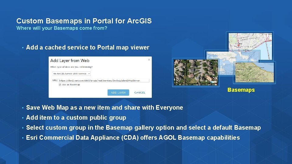 Custom Basemaps in Portal for Arc. GIS Where will your Basemaps come from? •