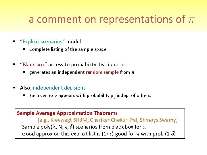 a comment on representations of ¼ § “Explicit scenarios” model § Complete listing of