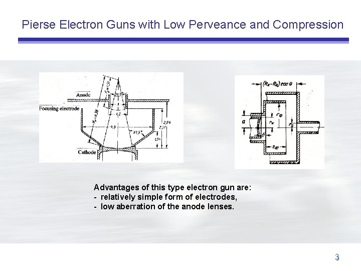 Pierse Electron Guns with Low Perveance and Compression Advantages of this type electron gun