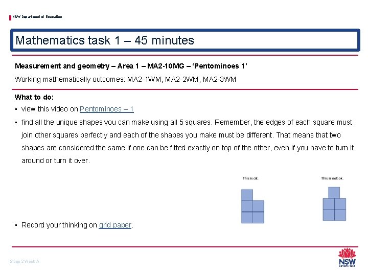 NSW Department of Education Mathematics task 1 – 45 minutes Measurement and geometry –