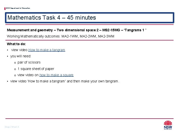 NSW Department of Education Mathematics Task 4 – 45 minutes Measurement and geometry –