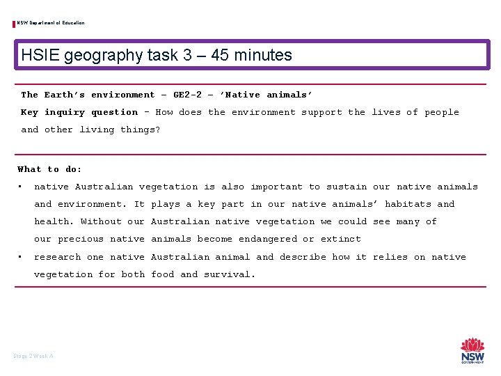 NSW Department of Education HSIE geography task 3 – 45 minutes The Earth’s environment
