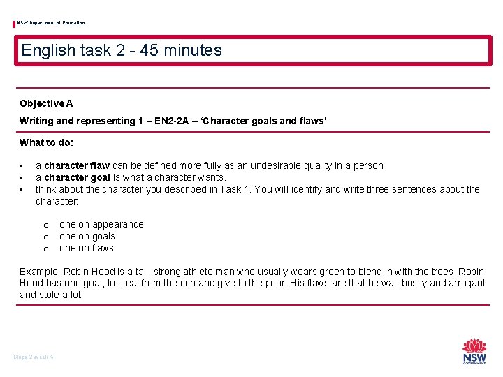 NSW Department of Education English task 2 - 45 minutes Objective A Writing and