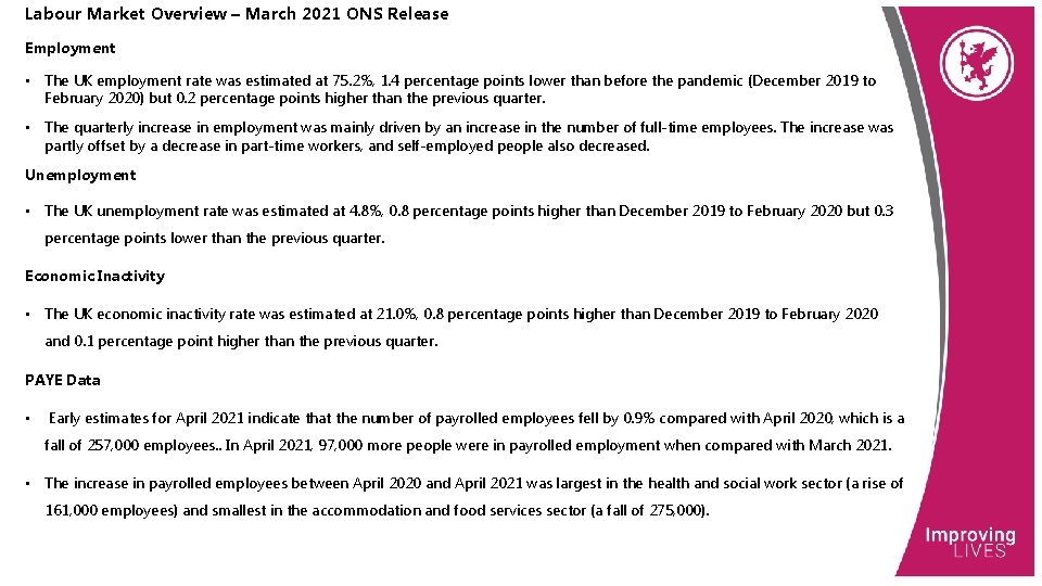 Labour Market Overview – March 2021 ONS Release Employment • The UK employment rate
