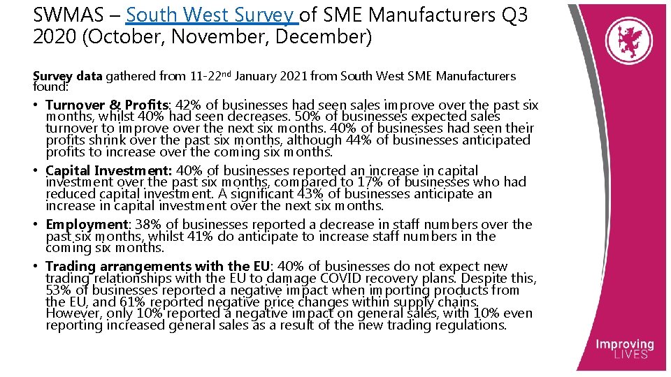 SWMAS – South West Survey of SME Manufacturers Q 3 2020 (October, November, December)