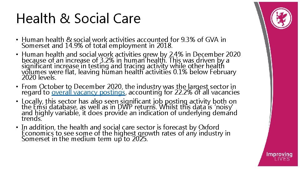 Health & Social Care • Human health & social work activities accounted for 9.