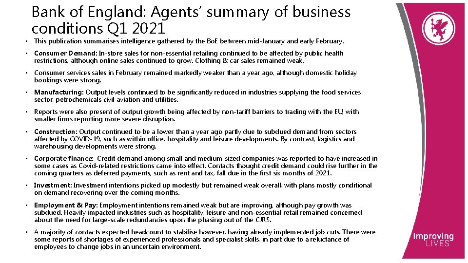 Bank of England: Agents’ summary of business conditions Q 1 2021 • This publication