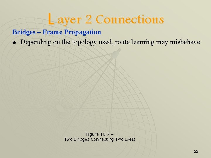 L ayer 2 Connections Bridges – Frame Propagation u Depending on the topology used,