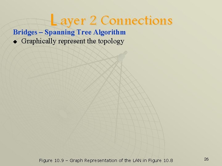 L ayer 2 Connections Bridges – Spanning Tree Algorithm u Graphically represent the topology