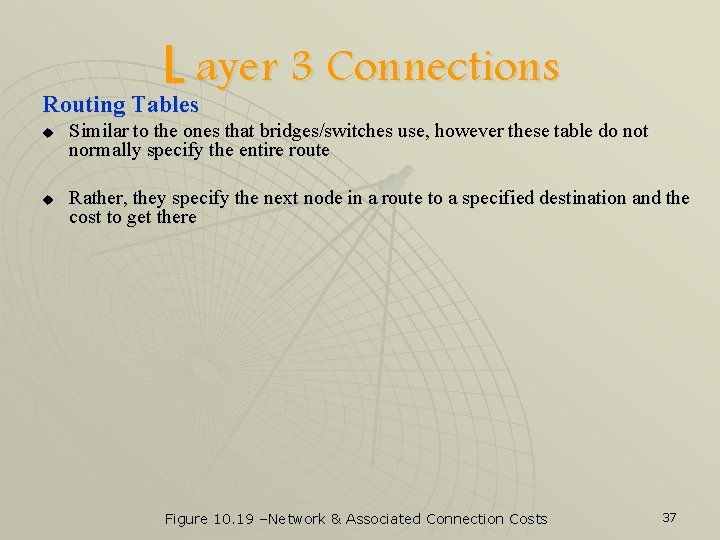 L ayer 3 Connections Routing Tables u u Similar to the ones that bridges/switches
