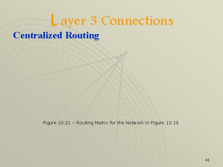 L ayer 3 Connections Centralized Routing Figure 10. 21 – Routing Matrix for the