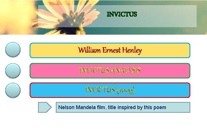 INVICTUS William Ernest Henley INVICTUS ANALYSIS INVICTUS (2009) Nelson Mandela film, title inspired by