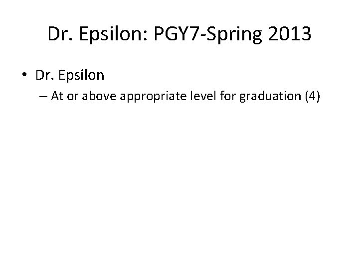 Dr. Epsilon: PGY 7 -Spring 2013 • Dr. Epsilon – At or above appropriate