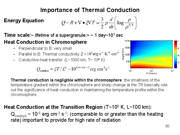 Importance of Thermal Conduction Energy Equation Time scale: ~ lifetime of a supergranule: >