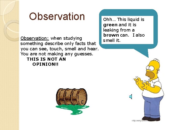 Observation: when studying something describe only facts that you can see, touch, smell and