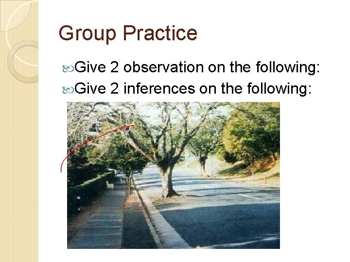 Group Practice Give 2 observation on the following: Give 2 inferences on the following: