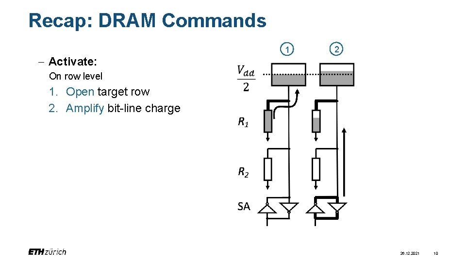 Recap: DRAM Commands - Activate: 1 2 On row level 1. Open target row