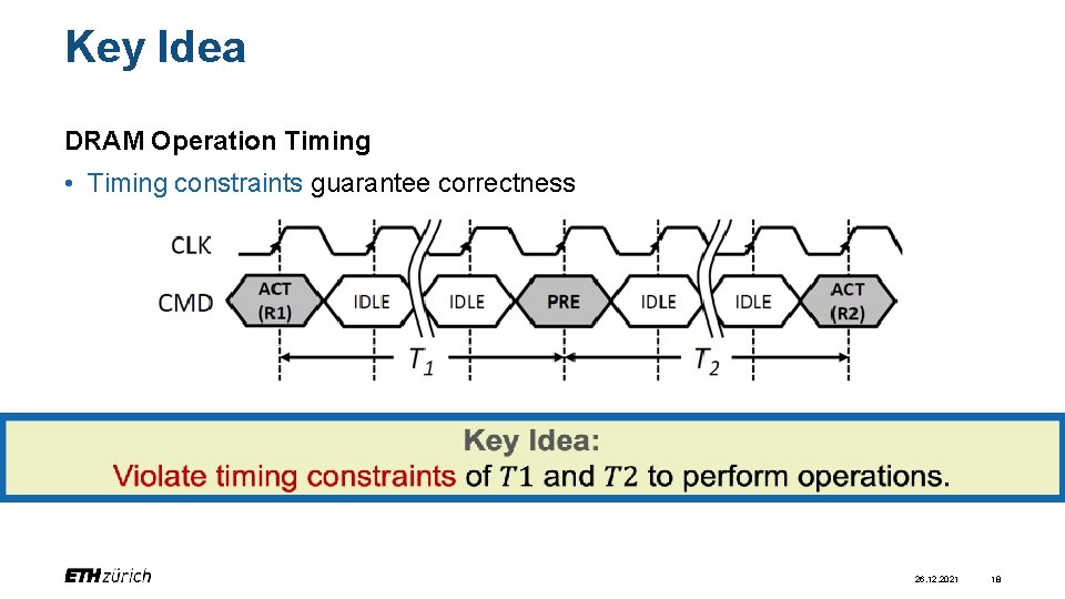 Key Idea DRAM Operation Timing • Timing constraints guarantee correctness • T 1: Row