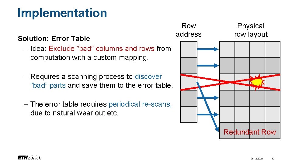 Implementation Solution: Error Table - Idea: Exclude ”bad” columns and rows from computation with