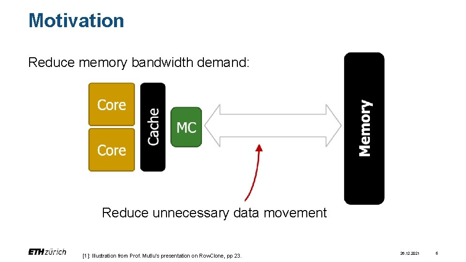 Motivation Reduce memory bandwidth demand: Reduce unnecessary data movement [1]: Illustration from Prof. Mutlu’s