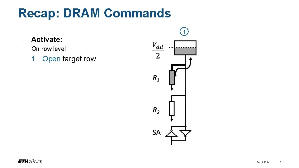 Recap: DRAM Commands - Activate: 1 On row level 1. Open target row 26.