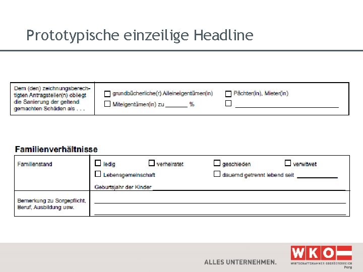 Prototypische einzeilige Headline 