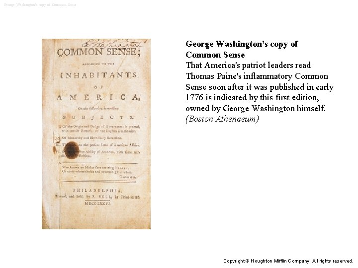 George Washington's copy of Common Sense That America's patriot leaders read Thomas Paine's inflammatory