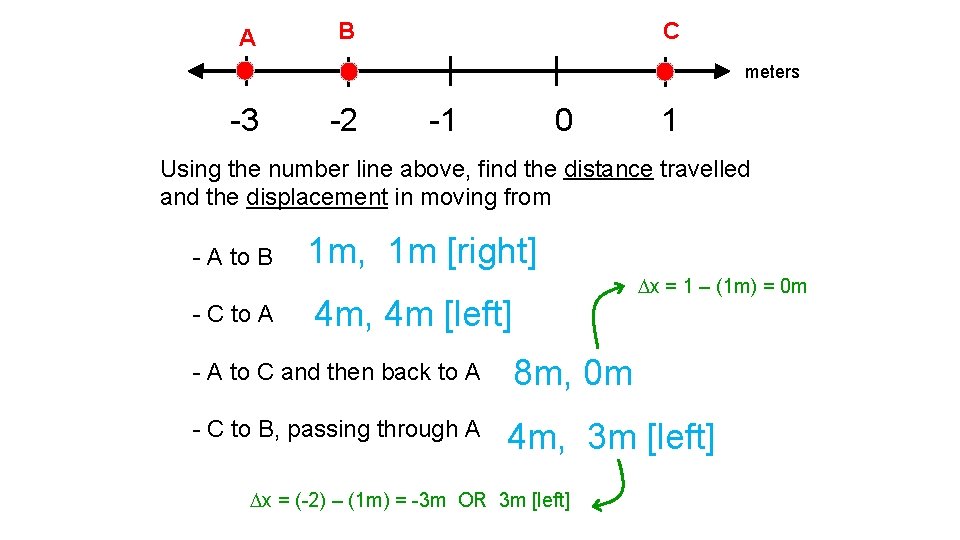 A B C meters -3 -2 -1 0 1 Using the number line above,