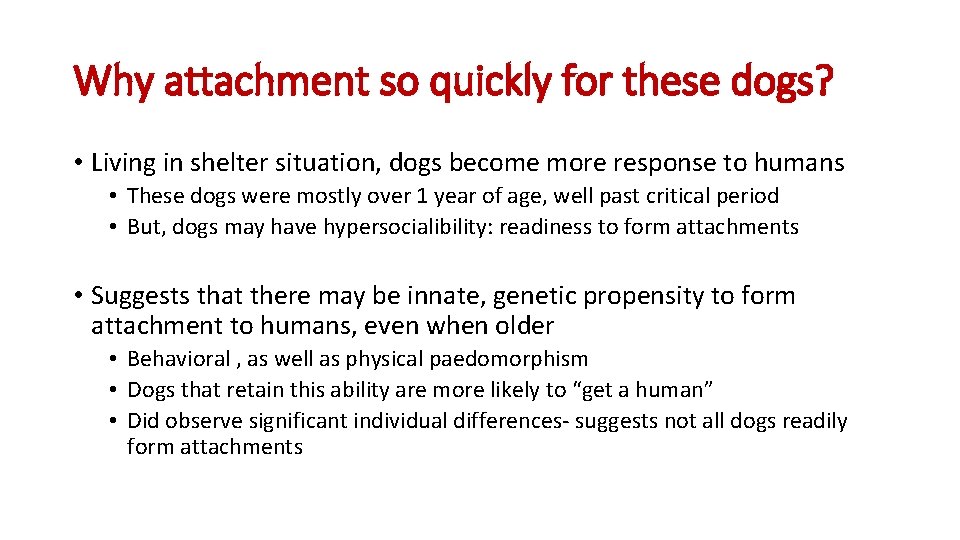 Why attachment so quickly for these dogs? • Living in shelter situation, dogs become Why attachment so quickly for these dogs? • Living in shelter situation, dogs become