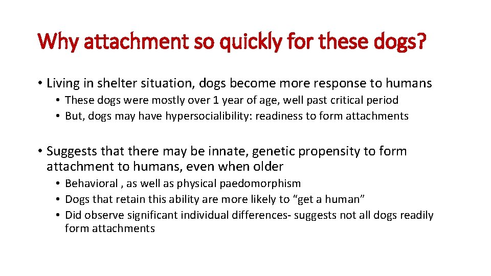 Why attachment so quickly for these dogs? • Living in shelter situation, dogs become