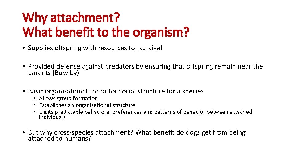 Why attachment? What benefit to the organism? • Supplies offspring with resources for survival Why attachment? What benefit to the organism? • Supplies offspring with resources for survival