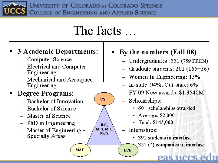 The facts … § 3 Academic Departments: § By the numbers (Fall 08) –