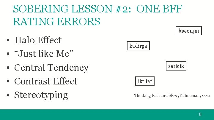 SOBERING LESSON #2: ONE BFF RATING ERRORS biwonjni • • • Halo Effect “Just