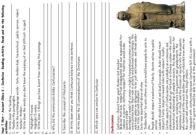 Year 7 History Ancient China Starter Sheet Readings