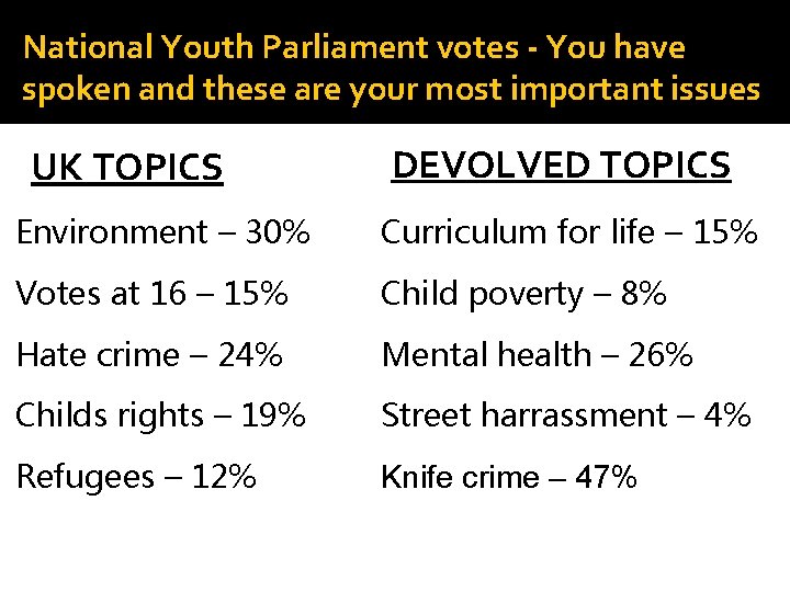 National Youth Parliament votes - You have spoken and these are your most important