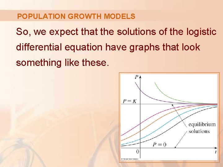 POPULATION GROWTH MODELS So, we expect that the solutions of the logistic differential equation